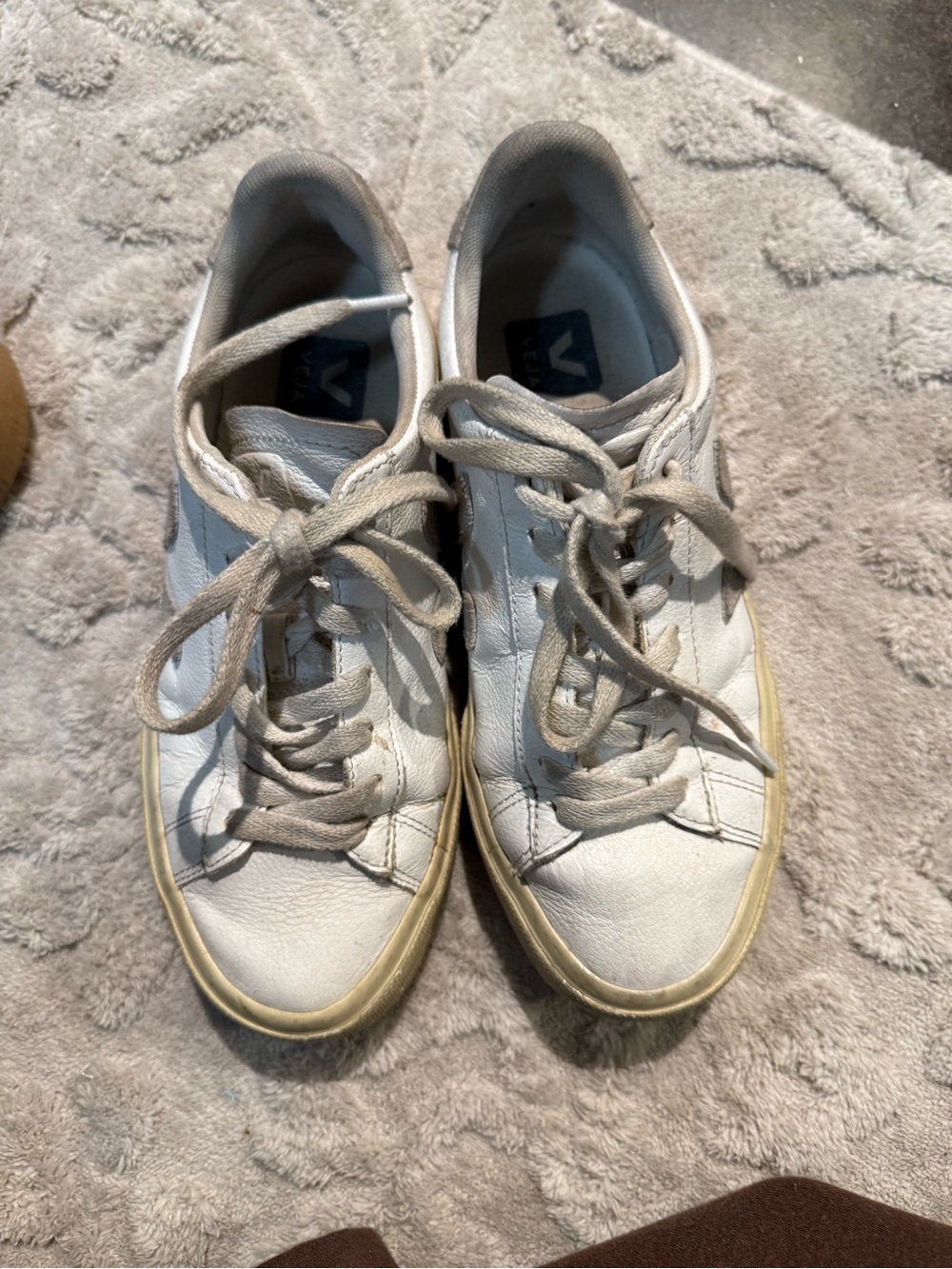 Veja White Leather Sneakers with Light Gray V Logo